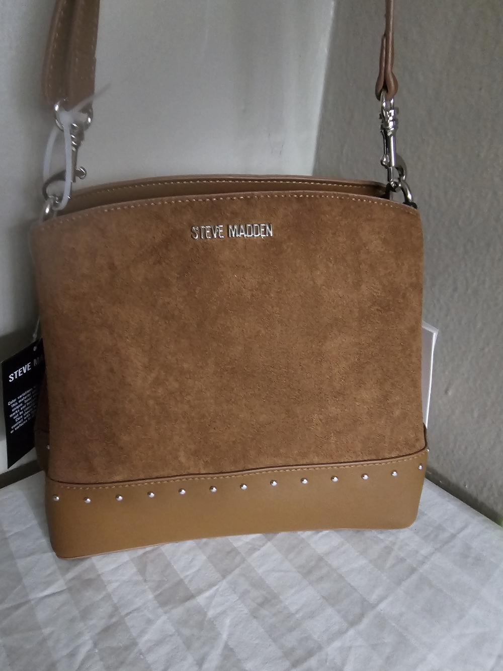 Steve Madden Tan Suede & Leather Crossbody Shoulder Bag